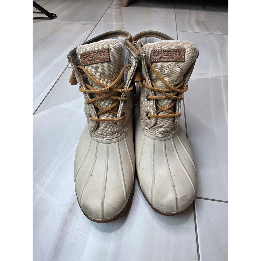 Sperry Top-Sider Saltwater Duck Boots Womens 7.5 Tan Quilted Canvas STS99071 A2 - Picture 16 of 16